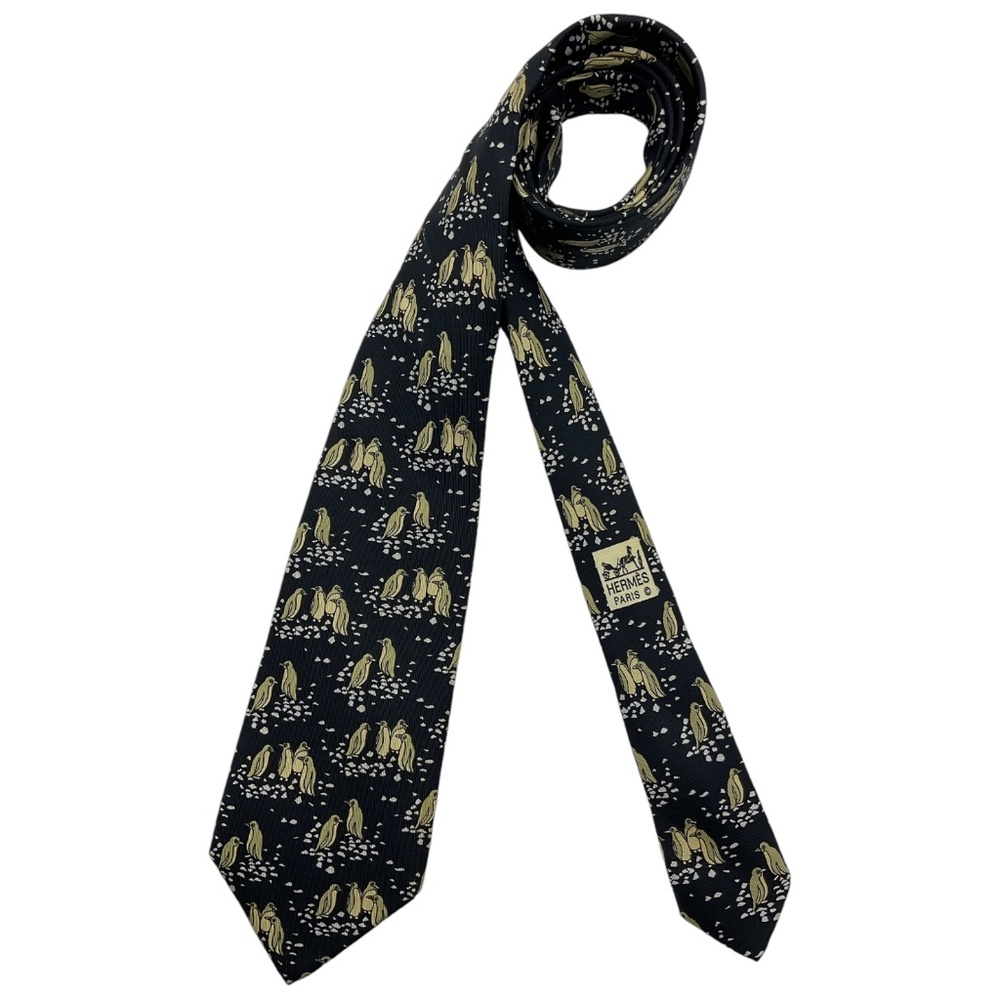 HERMÈS 7334 EA Black Penguin Silk LUXURY Tie FRANCE